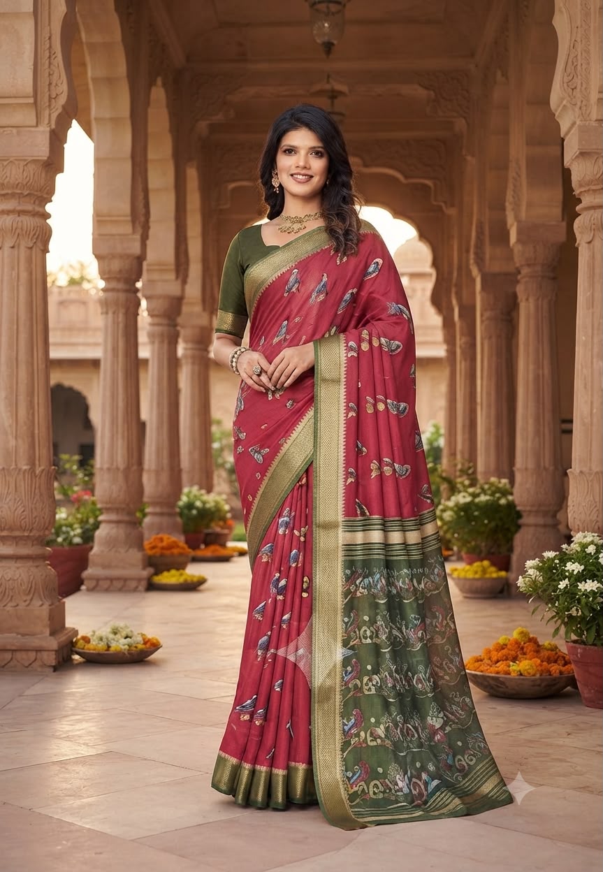 Crismson Peacock Saree