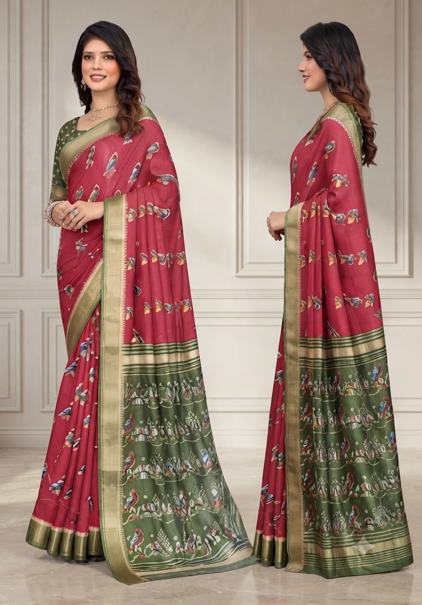 Crismson Peacock Saree