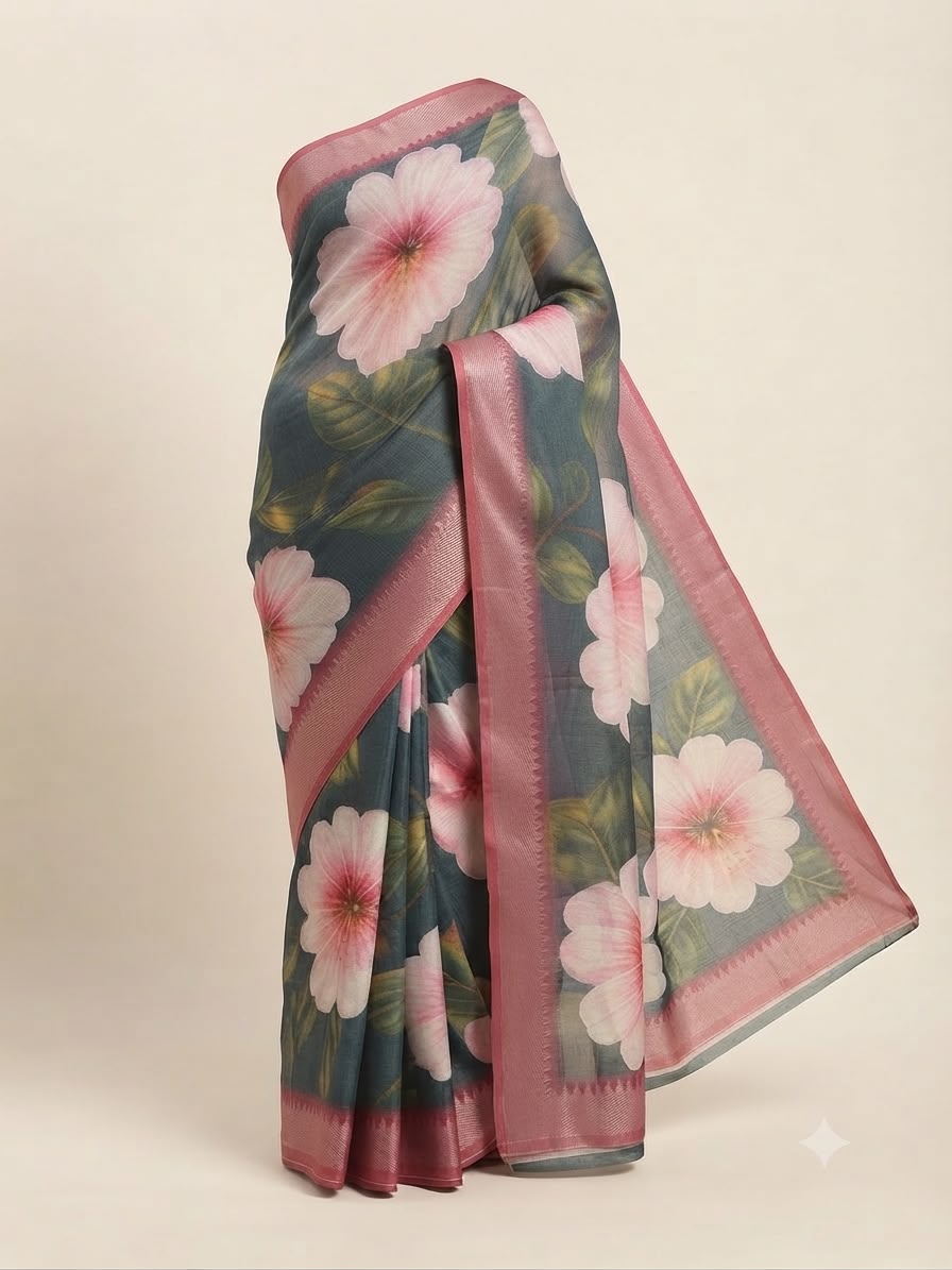 Midnight Floral Organza Saree