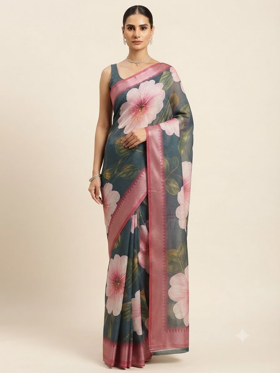 Midnight Floral Organza Saree