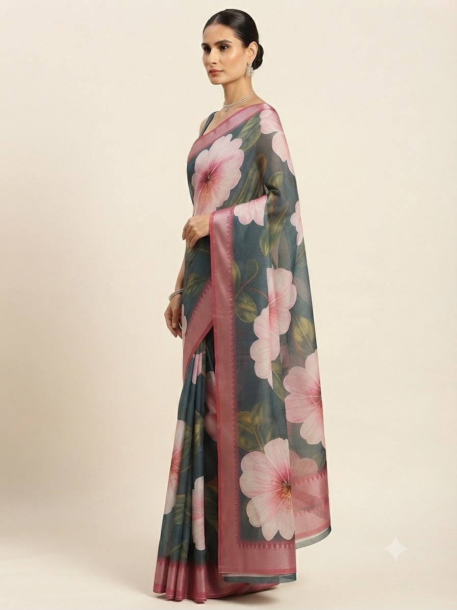 Midnight Floral Organza Saree