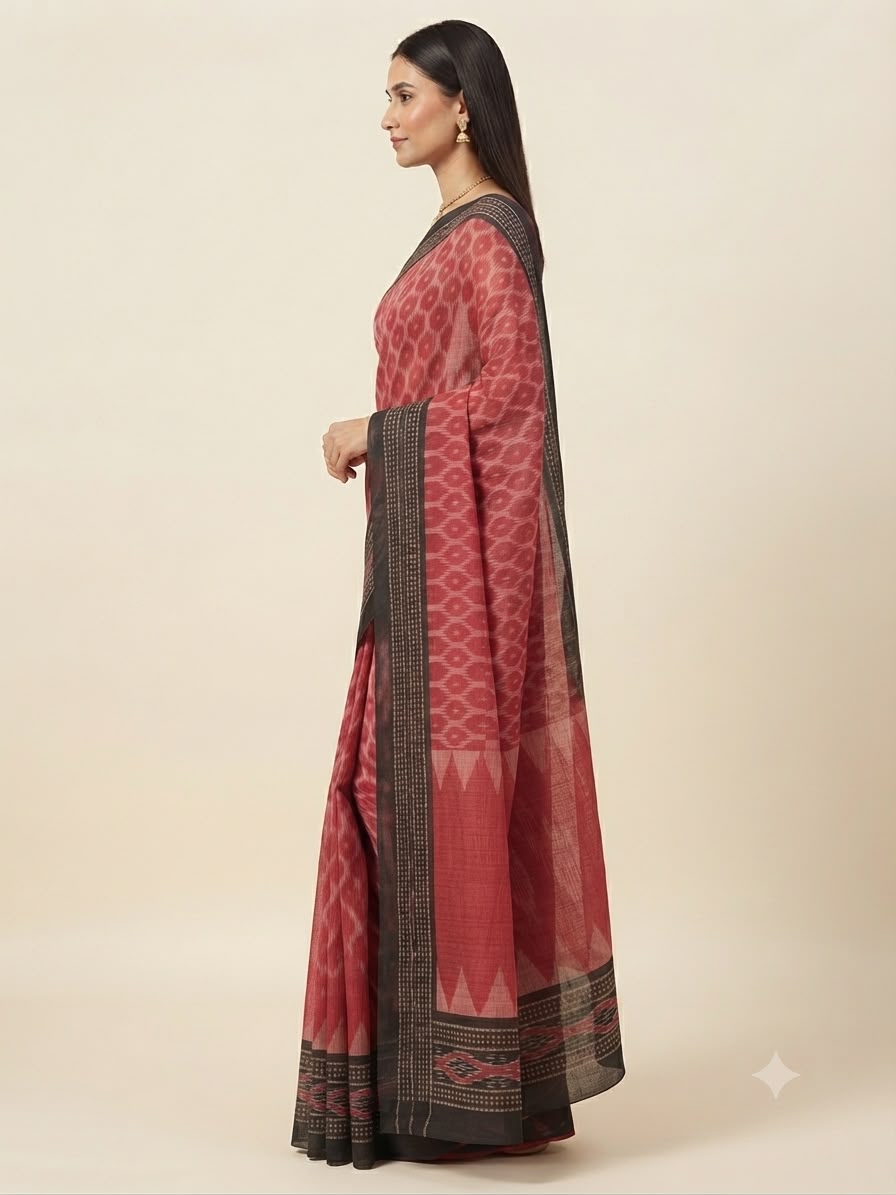 Crimson Black Ikat Cotton Saree