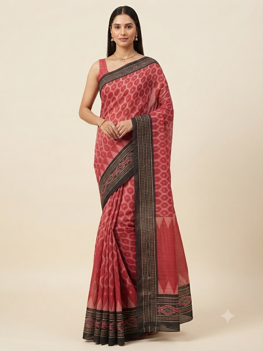 Crimson Black Ikat Cotton Saree