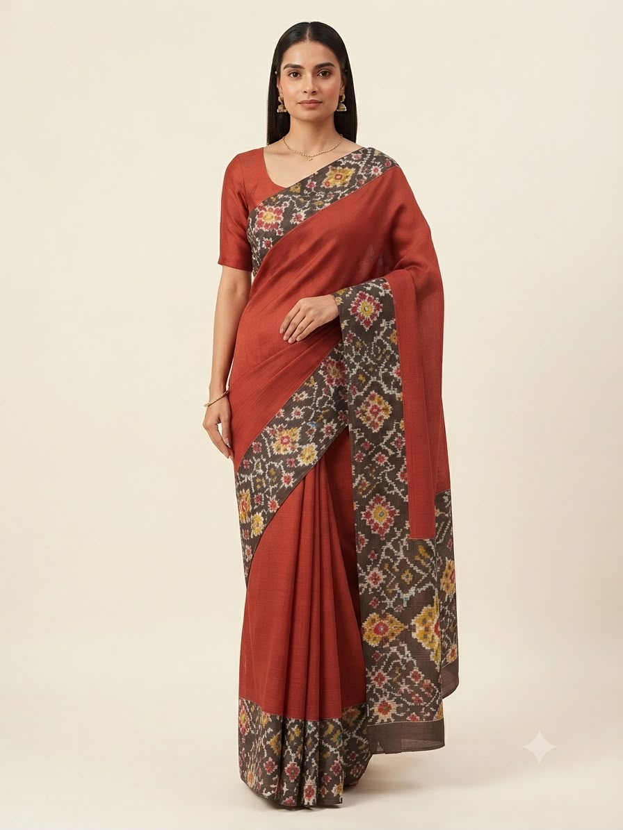 Rust Ikat Border Cotton Saree