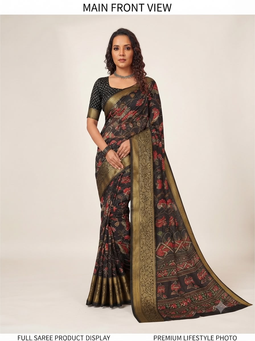 Midnight Floral Elegance Saree