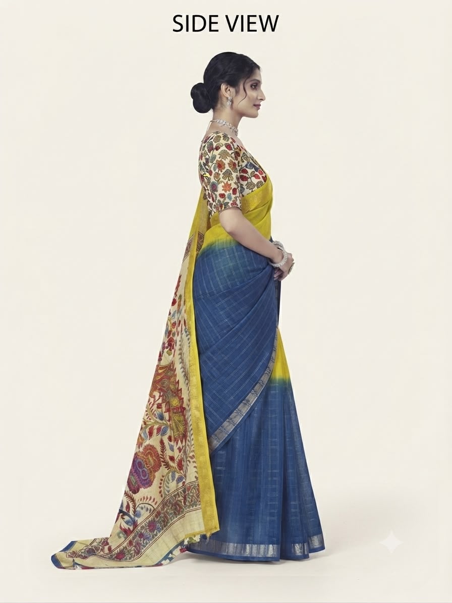 Mustard Kalamkari Saree
