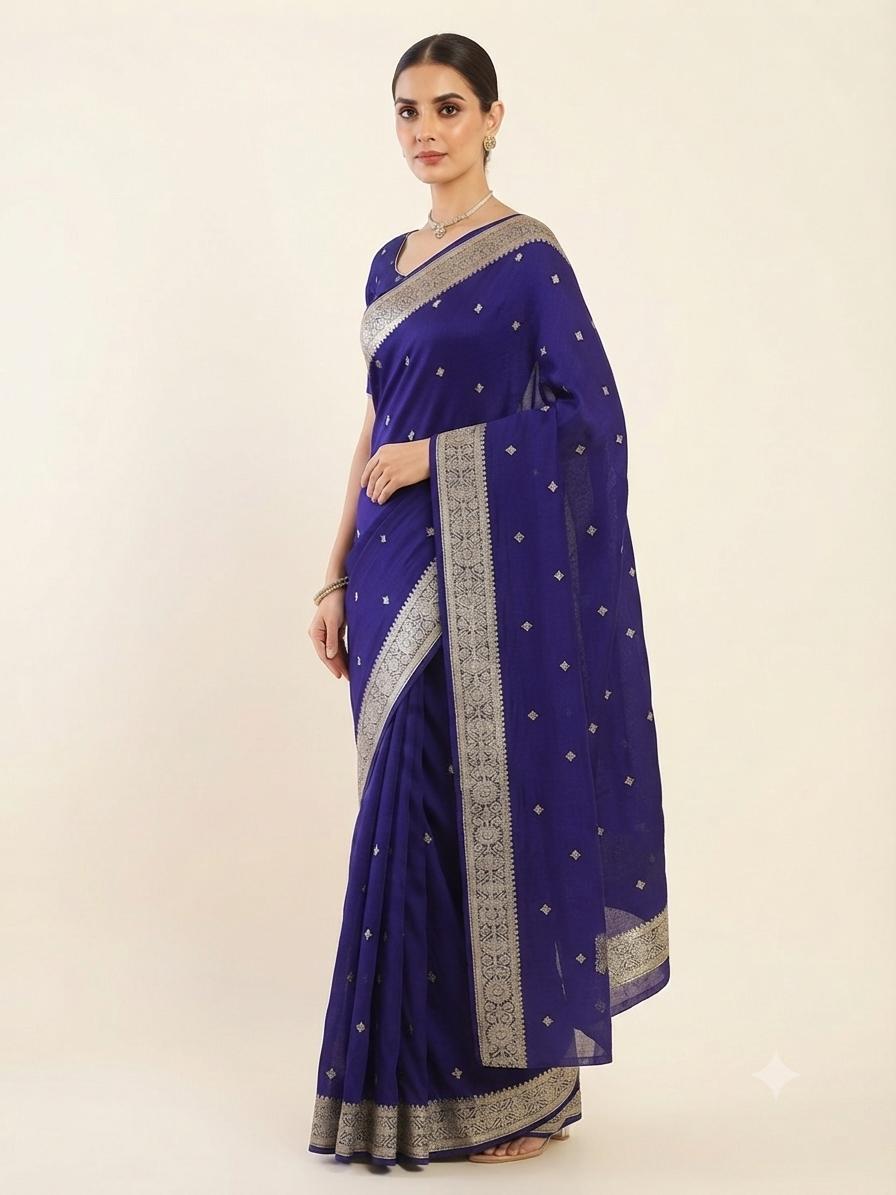 Royal Blue Butti Saree