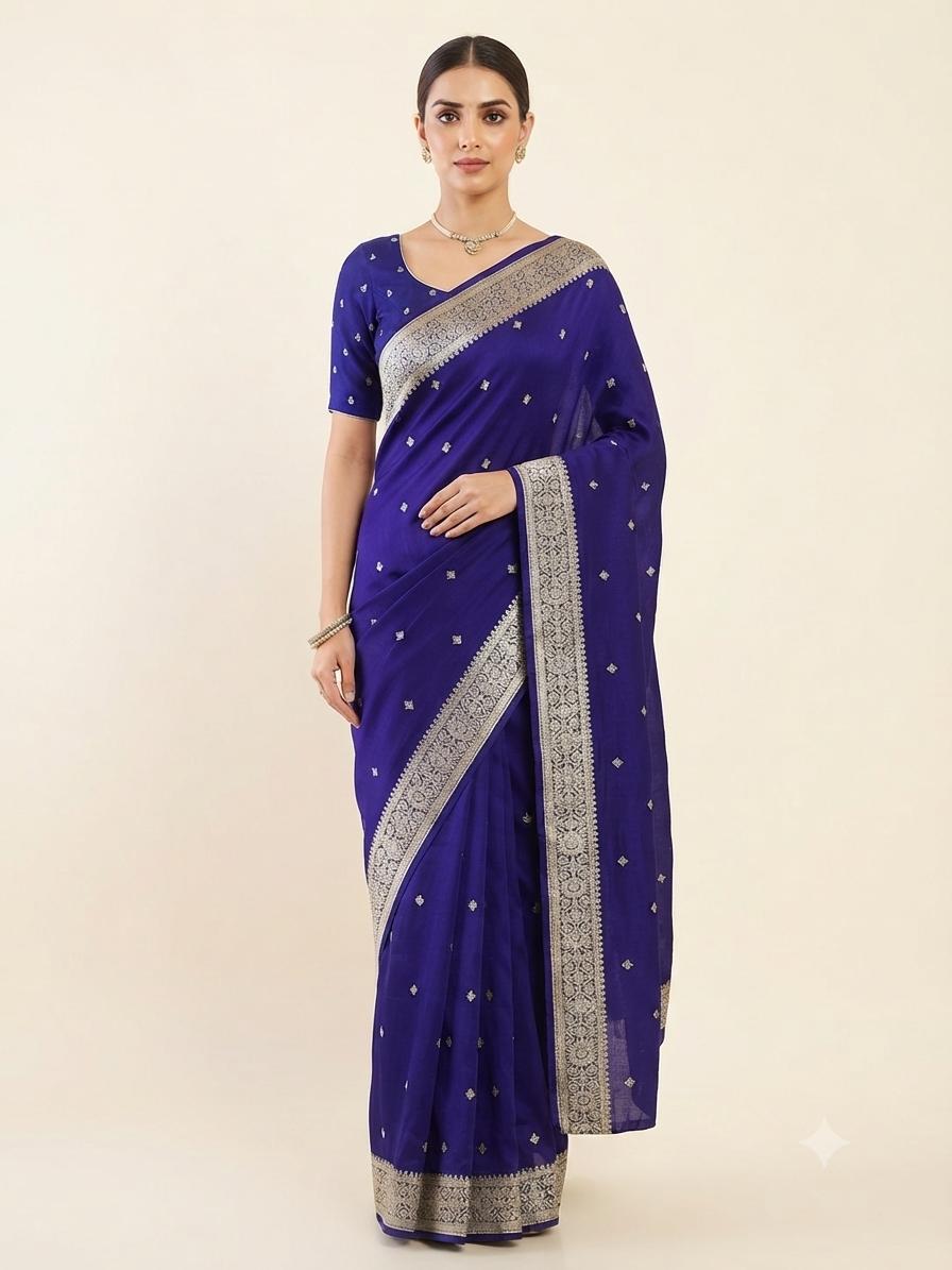 Royal Blue Butti Saree