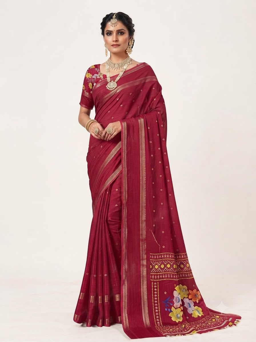 Wine Floral Heritage Saree