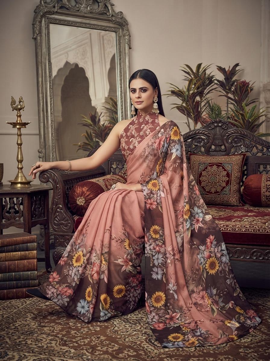 Blush Pink Floral Printed Saree